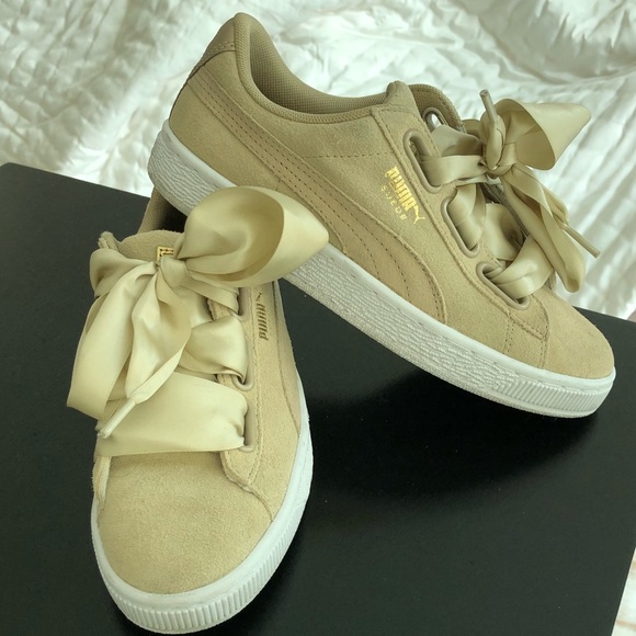 Puma | Shoes | Puma Suede Heart Sneakers In Safari Size 65 | Poshmark